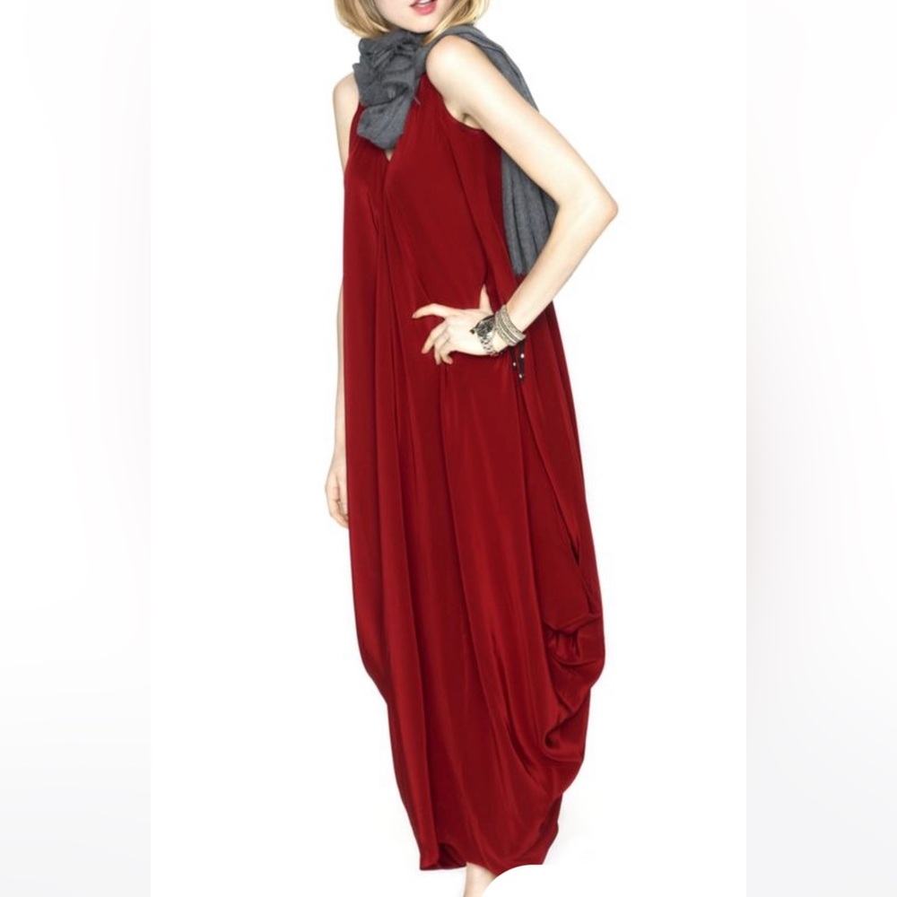 Hatch Collection The Soiree Dress Red Sleeveless Draped Maxi Size P Maternity